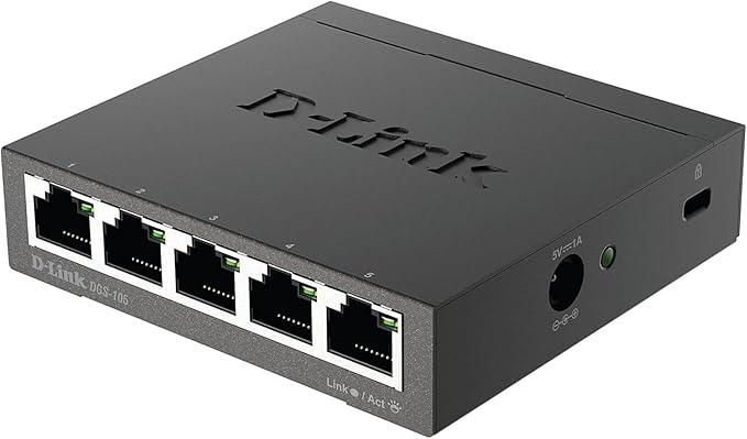 D-Link Ethernet Switch, 5 Port Gigabit Unmanaged Metal Desktop Plug and Play Compact (DGS-105),Black
