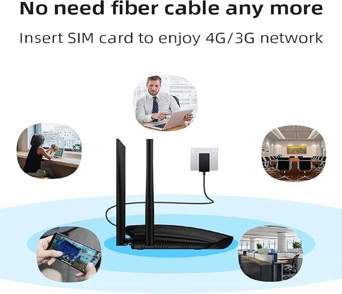 Unlocked Modem Router with SIM Card Slot, 300Mbps 4G LTE Cellular Router, WiFi Mobile Hotspot Device, Work with AT&T and T-Mobile, FDD DDNS VPN Cloudflare Plug and Play