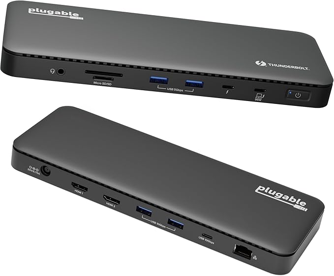 Plugable Thunderbolt 4 Dock with 100W Charging, Thunderbolt Certified, Laptop Docking Station Dual Monitor Single 8K or Dual 4K HDMI for Windows and Mac, 4X USB, Gigabit Ethernet (TBT4-UD5)