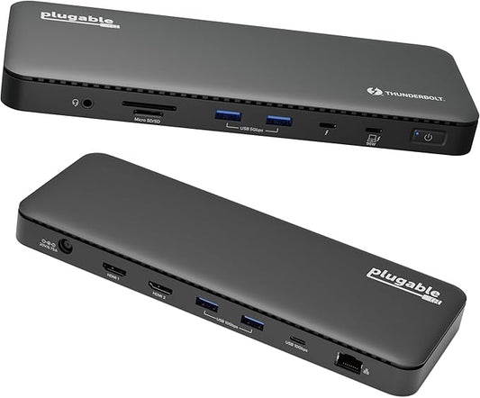 Plugable Thunderbolt 4 Dock with 100W Charging, Thunderbolt Certified, Laptop Docking Station Dual Monitor Single 8K or Dual 4K HDMI for Windows and Mac, 4X USB, Gigabit Ethernet (TBT4-UD5)