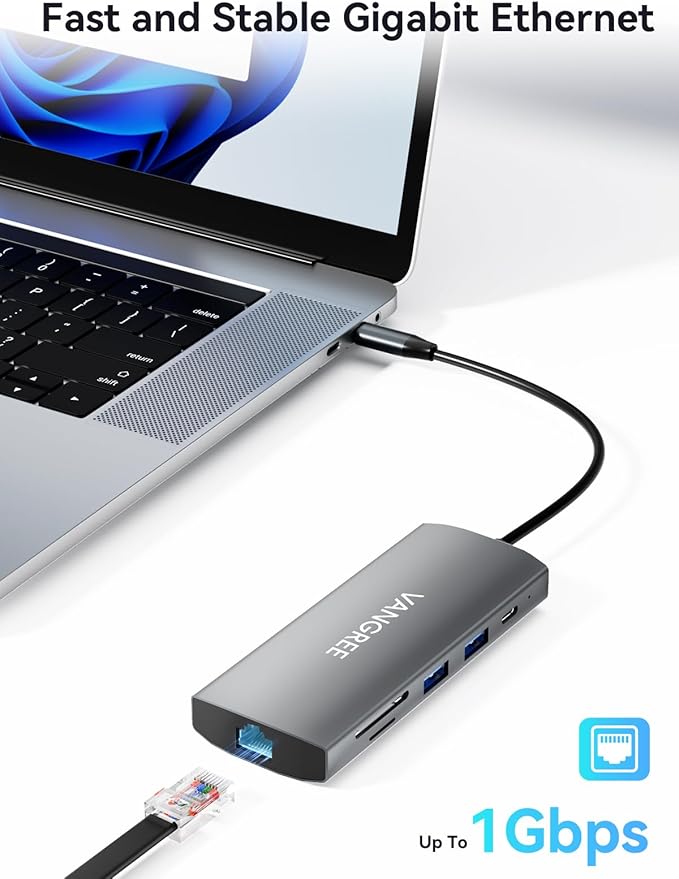 USB C Hub with Dual 4K@60Hz Displayports, 2 USB-A & 2 USBC 3.2 10Gbps Ports, 1Gbps Ethernet, 100W PD, SD/TF, USB C Splitter Docking Station for MacBook Pro/Air, iMac, iPad Pro, XPS, Thinkpad, Surface