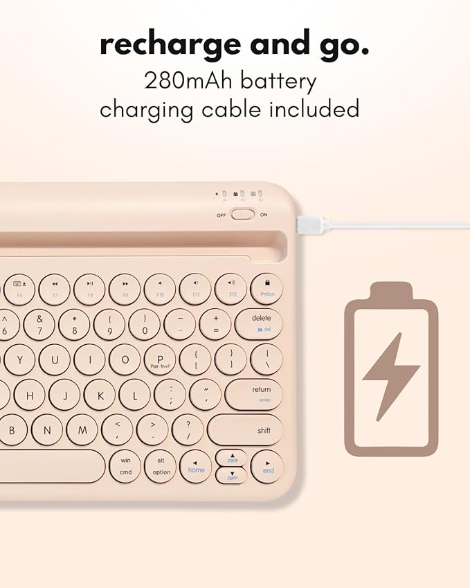 Macally Bluetooth Keyboard for Tablet | Wireless Keyboard for iPad mini/Pro/Air, iPhone (Multi-Device, Built-in Stand, Portable, Rechargeable) - Boba Brown