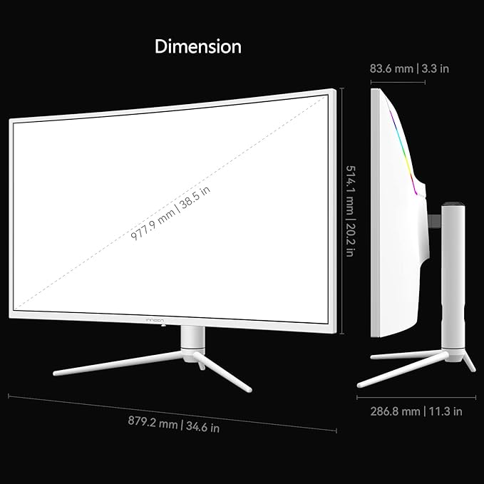 INNOCN 39G1R 39" Ultrawide Curved Gaming Monitor 165Hz 144Hz(Support) QHD 2K 2560 x 1440p HDMI 2.0 HDR10 FreeSync Computer Monitor, 99% sRGB, Tilt/Swivel/Height Adjustable, w/Speakers, White