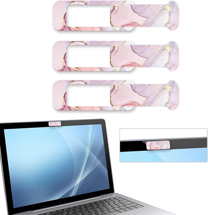 Webcam Cover, 3 Pieces, Laptop Camera Cover, Privacy Shielding Capacity is Twice as Big as The Traditional, Suitable for Computer Mobile Phones, laptops, Tablets and so on (Pink Marble)
