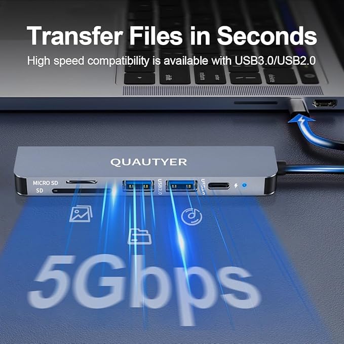 USB C Hub Multiport Adapter Dongle for MacBook Air 6 in 1 USB C to HDMI Multiport Adapter with 4K HDMI, 100W PD, USB 3.0, SD/TF Card Reader MacBook hdmi Adapter for MacBook Air/Pro, iPad, Dell XPS