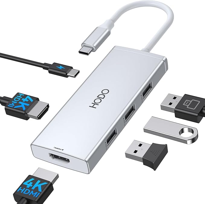 HODO USB C to Dual HDMI Adapter Docking Station Dual 4K 60Hz Monitor, USB C Hub with 2 HDMI, 2*USB A Port, PD 100W, Monitor Dock Compatible for HP Elitebook,Dell XPS 13 15 etc (Silver)