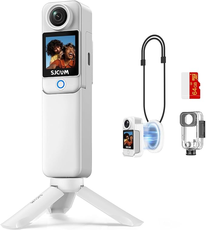 SJCAM C300 Vlogging Combo,4K Pocket Action Camera,7H Power,6-Axis Stabilization,Dual-Touch Screen 154° Wide FOV Video Camera for Photography Camcorders,Travel,Waterproof,Live Streaming,64G Card