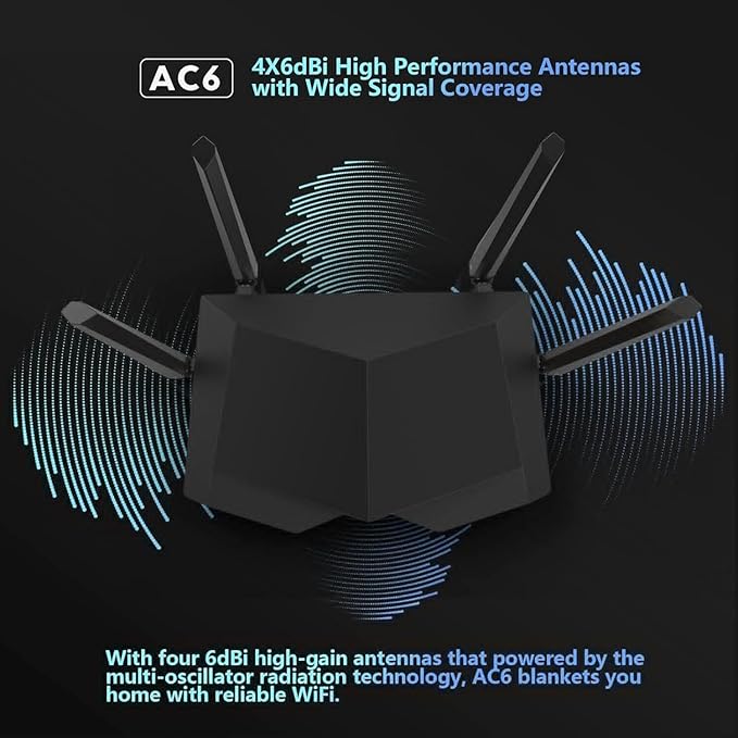 Tenda AC1200 Smart WiFi Router, High Speed Dual Band Wireless Internet Router with Smart APP, 4 x 100 Mbps Fast Ethernet Ports, Supports Guest WiFi, Access Point Mode, IPv6 and Parental Controls(AC6)