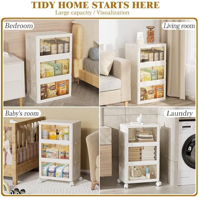 23Qt Plastic Storage Bins with Lids 3 Tier, Stackable for Storage, Boxes Lids, Containers, Multifunctional Folding Bedroom, Living Room, Study, Toy White