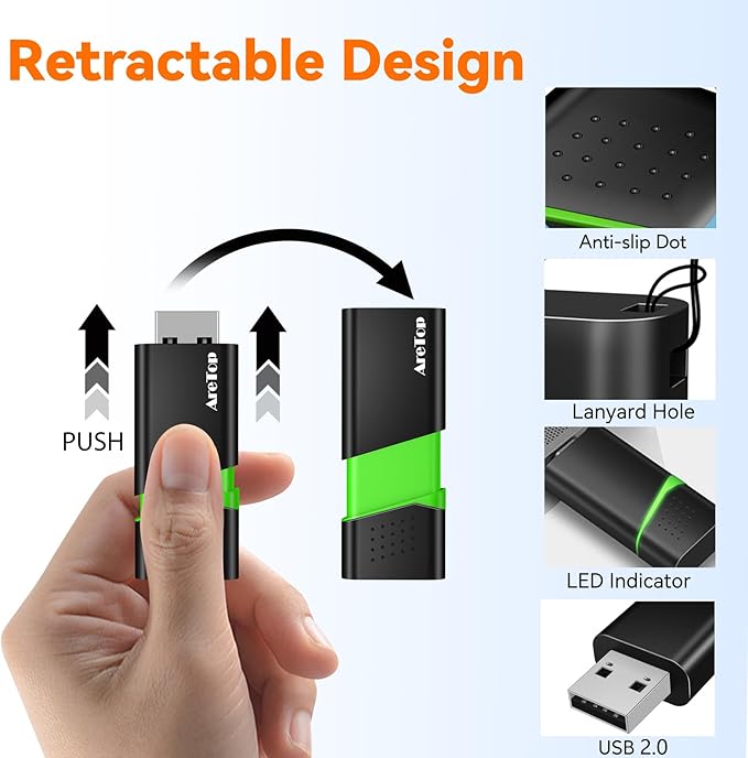 AreTop 64GB Flash Drive 5 Pack Thumb Drives Slide Retractable 2.0 64GB USB Flash Drives 5 Pack Memory Sticks for Data Storage Jump Drives Multipack (Mixed Color:Yellow,Red,Blue,Green,Purple)