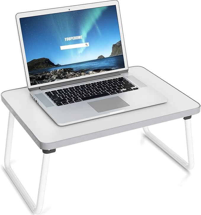 Foldable Lap Desks Laptop Tray for Bed or Couch,Portable Breakfast Serving Tray with Folding Legs,Lightweight Mini Table, Laptop Stand for Working, Reading and Writing,White