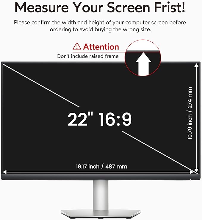BERSEM 22 Inch Monitor Computer Privacy Screen Filter for 16:9 Ratio Removable Monitor Anti-Glare & Privacy Filters for 22 Inch, Anti Blue Light, Anti-Spy, Anti-Scratch, UV-Blocking
