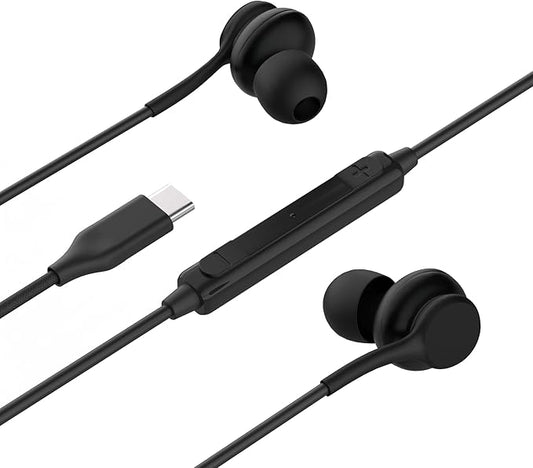 2025 New in-Ear Earbuds Stereo Headphones for Samsung Galaxy Z Fold6，S24S23S22S21S20 Note 10 10+ - with Microphone and Volume Remote Type-C Connector-Black