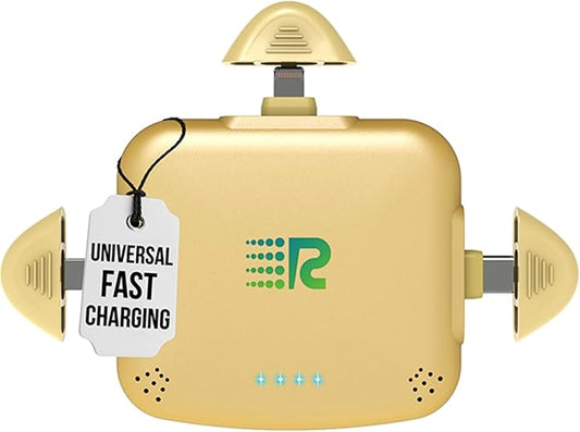 Rush Charge Universe 3 in 1 Portable Charger – 3300mah, 2.4A High-Speed Fast Charging Compatible with iPhone and Android Lightning, Type C, Micro-USB Charges 3 Devices at a Time Pre-Charged RC33 Gold