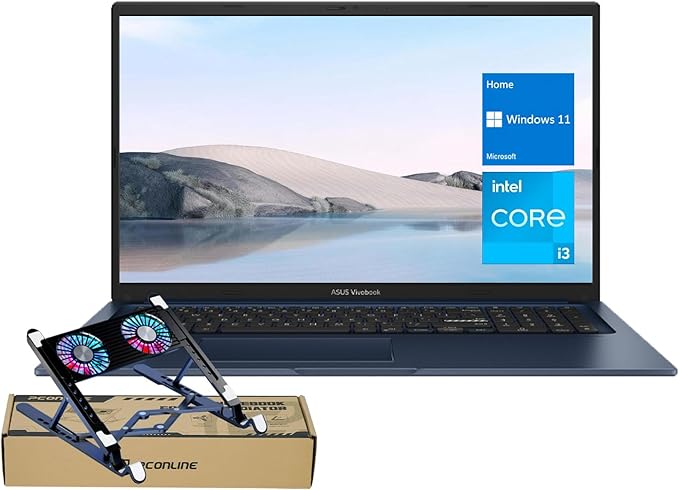 ASUS Vivobook 17.3'' FHD Laptop, Intel Core i3-1215U, 36GB RAM, 1TB SSD, Webcam, Touchpad, HDMI, Wi-Fi, Windows 11 Home, Blue, Bundle with PCO Notebook Folding Radiator, Laptop Cooler
