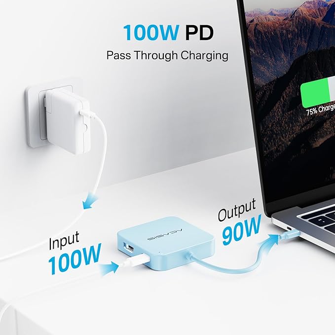 USB C Hub, Multiport Adapter with 4K@60 HDMI, 100W Power Delivery, 3 USB A+1 USB-C 3.1 Data Port, USB to HDMI Adapter for MacBook, Dell, Lenovo, Surface, iPad PRO, XPS (Blue)