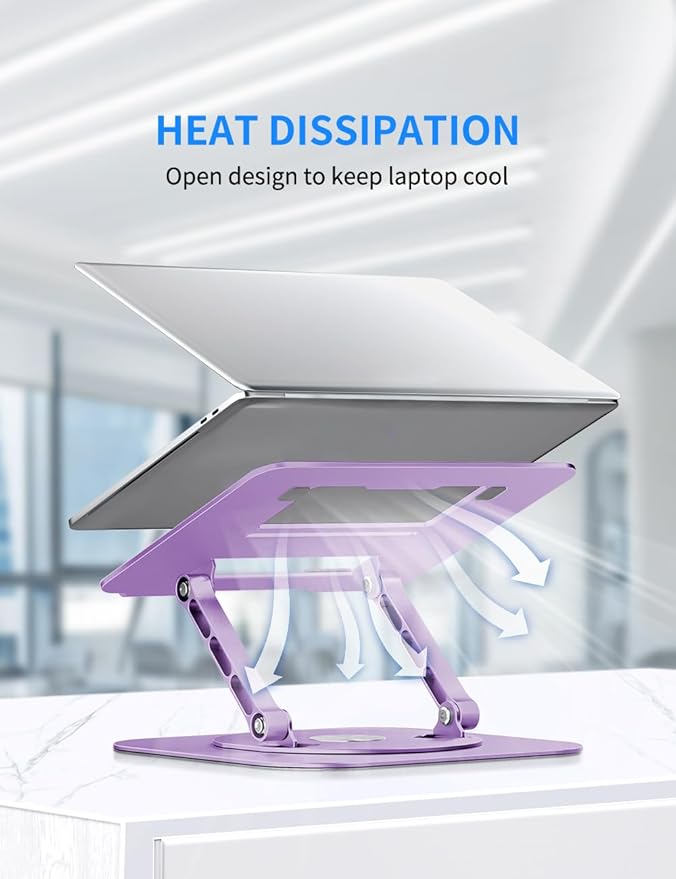 Adjustable Laptop Stand with 360 Rotating Base, Computer Ergonimic Foldable Laptop Riser for Desk Compatible with MacBook Pro/Air Notebook up to 16 Inches, Purple