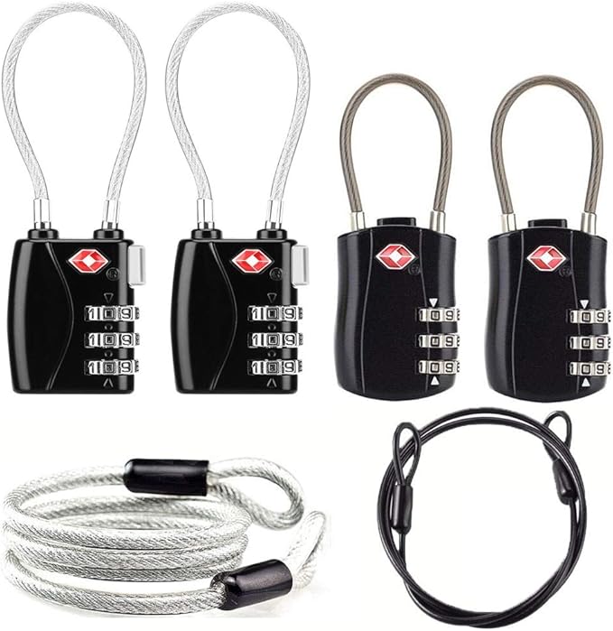 TSA Locks, Digit Combination Padlockss and Steel Cable Combination Travel Security Lock, Luggage Travel Lock Coded Lock for Baggage Travel Bag, Suit Case, Gym, Bike Locks (TSA Luggage Locks-4)