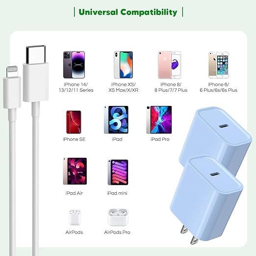 Fast iPhone 14 Charger, 2Pack Long Fast Charger PD Type C iPhone Charge Fast Charging Plug Power Adapter 6FT Quick USB C to Lightning Cable Charging for iPhone 14/13/12/11/Pro Max/Mini/XR- Blue