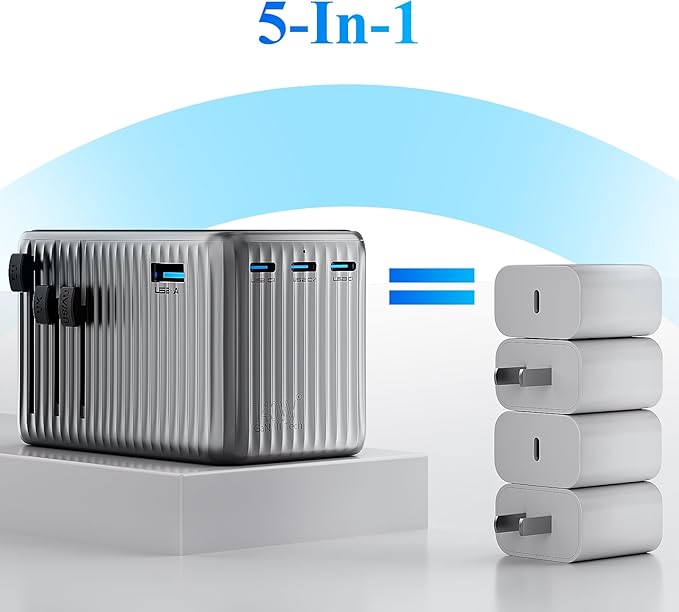 Minthouz Universal Travel Adapter, International 140W Power Adapter GaN PD Fast Charger with 3 USB-C PD & 1 USB-A Port, All-in-One Portable AC Worldwide Power Converter Plug for USA EU UK AUS and More