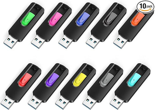 RAOYI 10 Pack 32GB USB 3.0 Flash Drives Slide Retractable Memory Stick Bulk Thumb Drive Jump Drive Zip Drive USB Sticks Data Storage Backup for PC Mac (32G, 10 Mixed Color)