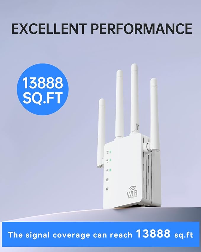 WiFi Extender, WiFi Extender Signal Booster Dual-Band(5.8G&2.4G) AC1200Mbps 10X Faster WiFi 6 Coverage to 13888 sq. ft & 150+ Devices, WiFi Range Extender, WiFi Booster Extender for Home
