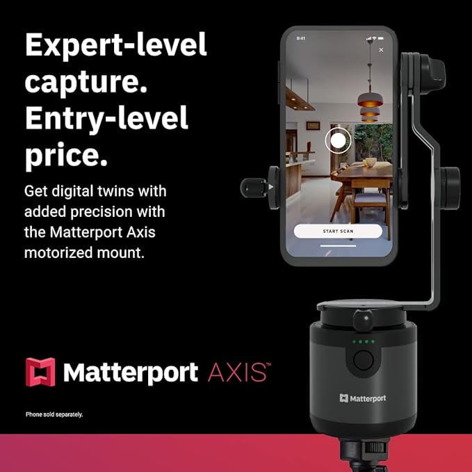 Matterport Axis Gimbal Stabilizer - Motorized Rotating Mount for Professional 3D Virtual Tour 360 Photo Scans with Portable and Foldable Tripod