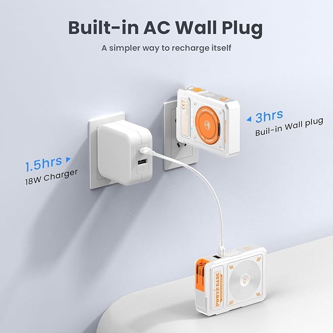 for Magsafe Battery Pack 10000mAh,5-in-1 Magnetic Power Bank Built in AC Plug,Magnetic Wireless Portable Charger for Apple Watch,22.5W Fast Charging Power Bank for iPhone 16 Pro Max/15/14/13/12 Mini