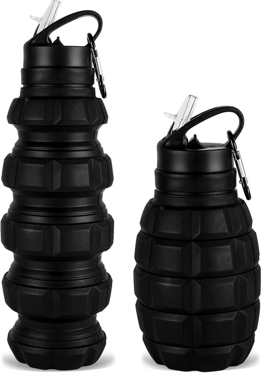 QiCheng&LYS Collapsible Water Bottle Sports Bottle 19.5OZ/580ml Travel Water Bottle for men women kids. BPA Free Food Grade Silicone. (Black)