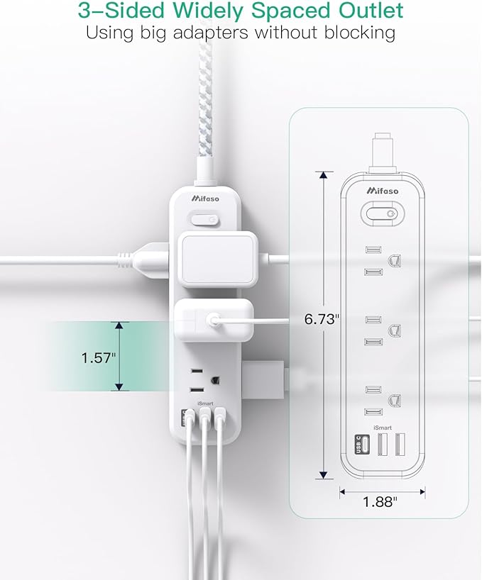 Extension Cord 10 ft, Long Extension Cord with 9 Outlets 3 USB Ports, Surge Protector Power Strip, USB Power Strip for Home, Office, Dorm Room Essentials, College
