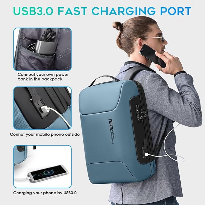 BANGE Anti Theft Business Backpack, Men Work Backpacks with USB C Charging Port, Slim Laptop Backpack for 15.6 Inch, Airplane Travel Backpack for Men and Women