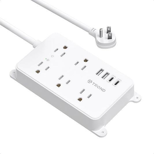 TROND Power Strip with USB, Surge Protector Flat Plug with 5 Widely-Spaced Outlets and 4 USB Ports, ETL Listed, 1300J, Wall Mountable, 5ft Extension Cord, for Office Kitchen, White
