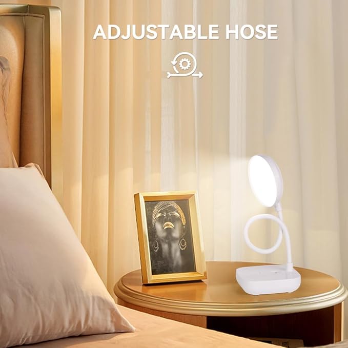 Small Battery Powered Desk Lamp,Wireless Portable Reading & Office Lamp,400LM Rechargeable LED Light,3 Colors (White/Warm White/Warm),360°Gooseneck Hose,Adjustable brightness,20 LED for Bedroom & Desk