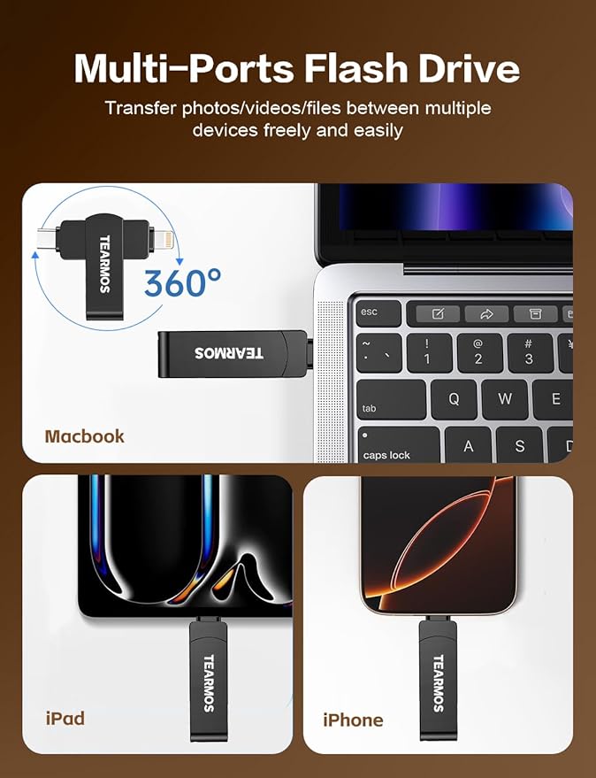 512GB Flash Drive Intended for iPhone iPad, Memory Stick Storage for Photos and Videos Backup, Compatible with iPhone iPad Android PC, Plug and Play, No Application Required (Dark Gray)