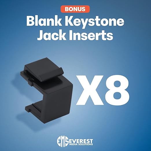Everest 24 Port Keystone Patch Panel (1-Pack) - Removable 6-Port Panels - Use with Slim Profile Keystones ONLY (Wider Jacks May not fit Side by Side) - 8 Blank Keystone Jack Inserts Included