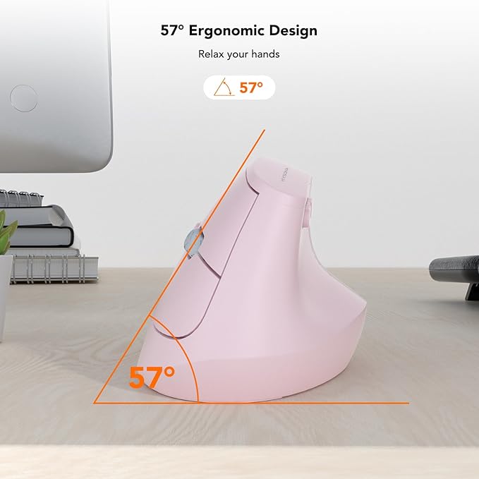 KYSONA EM18 Wireless Ergonomic Vertical Mouse, Ergo Design, Bluetooth Cordless Mouse, Silent Click, 5-Level Adjustable DPI, Carpal Tunnel Mice for Computer, PC, Mac, Laptop, Pink