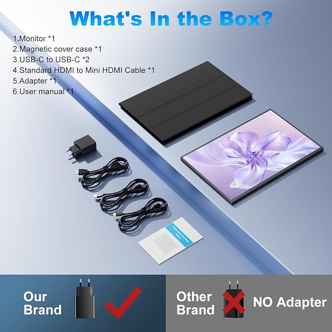 18.5 Inch Large Portable Monitor for Laptop, 1080P FHD 120Hz 125% sRGB USB-C HDMI Travel Monitor for Laptop Mac PC Xbox PS4/5 Switch, Portable Screen with Smart Cover, VESA Compatible