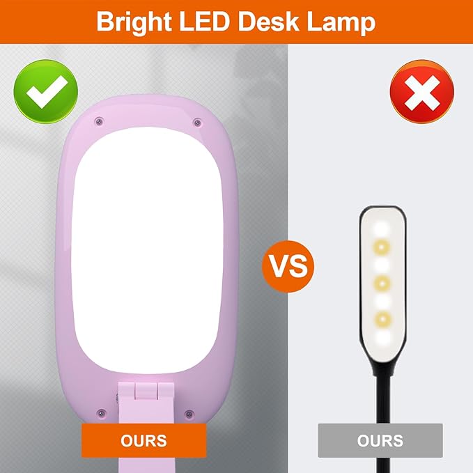 LED Desk Lamp for Office Home & Battery Operated Lamp Rechargeable Lamp Foldable & Portable Light, [2-Fold Bracket] 3 Brightness Dimmable Small Desk Lamp Wireless Reading Lamp (Pink)