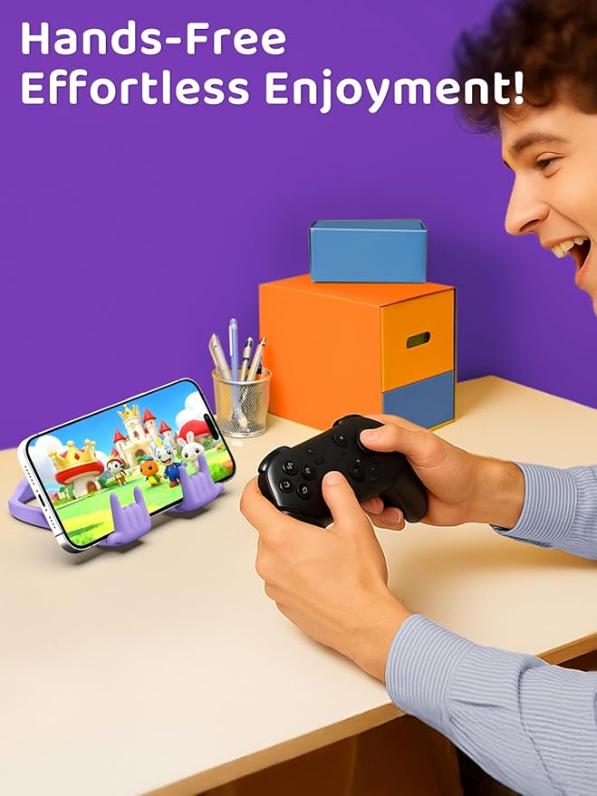 Stocking Stuffers for Teen Boys Girls Gifts Cell Phone Stand Upgrade Adjustable Rock on Lazy Phone Stand for Desk Cool Funny Gadget Gifts for Christmas Adult Men Women Wife 2Pack Purple Green