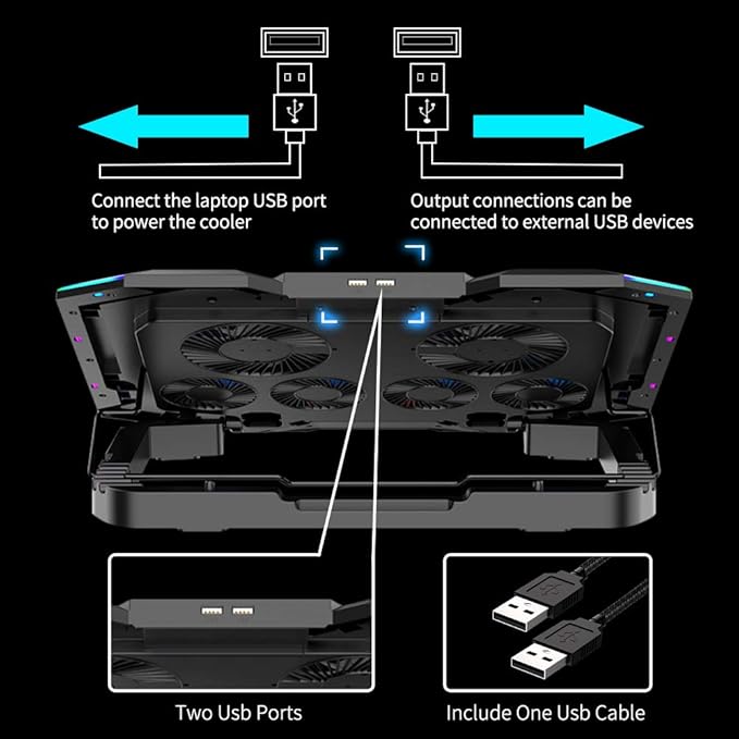 ICE COOREL Gaming Laptop Cooling Pad 15-17.3 Inch, Laptop Fan with 6 RGB Cooling Fans, Laptop Cooling Stand with 6 Height Adjustable, Laptop Cooler with LCD Screen, 2 USB Ports, Phone Stand