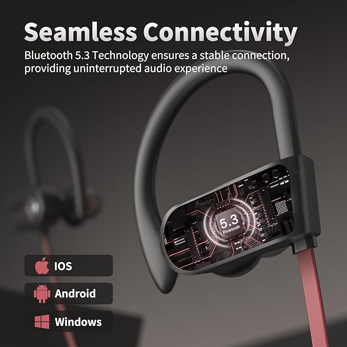 JOYWISE Wireless Bluetooth 5.3 Wireless Headphones with 16Hrs Long Battery, Stereo IPX7 Waterproof in-Ear Earphones, Noise Cancelling Headphones for Running, Black&Pink