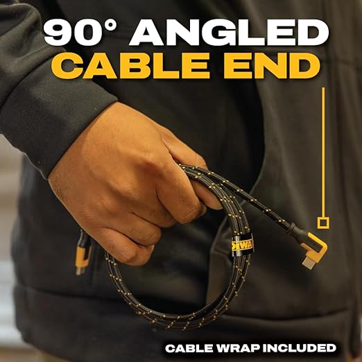 DEWALT Heavy Duty Right Angle USB C Cable, 60W USBC to USBC Cable 90 Degree Type C for iPhone 16/15, MacBook Pro/Air, iPad Pro 2022/Air 5/Mini 6, Galaxy S24/S23/S22, Pixel 8/7, Switch, 6ft
