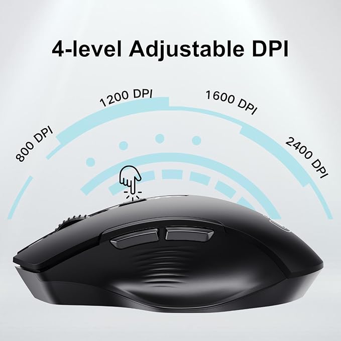 Wireless Mouse,Upgraded 2.4GHz Rechargeable (Battery Level Visible) Ergonomic Computer Mouse,4 Levels DPI, Wireless Mice for Laptop Computer(Matte Black)