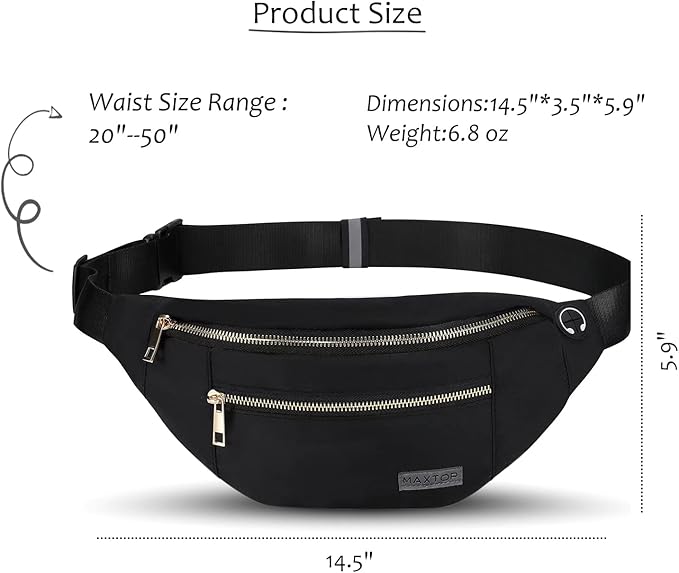 MAXTOP Large Crossbody Fanny Pack with 4-Zipper Pockets,Gifts for Enjoy Sports Festival Workout Traveling Running Casual Hands-Free Wallets Waist Pack Phone Bag Carrying All Phones
