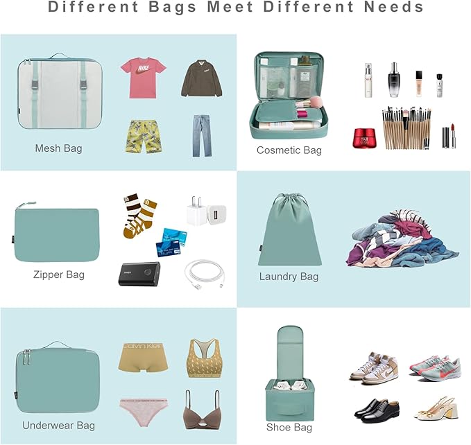 BAGAIL 8 Set Packing Cubes Luggage Packing Organizers for Travel Accessories (Dusty Teal)