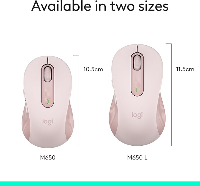Logitech Wireless Mouse Signature M650- Small Hands, 2-Year Battery, Silent Clicks, Customizable Buttons, Bluetooth, PC/Mac/Chromebook - Rose, Right-Handed, Small-Medium