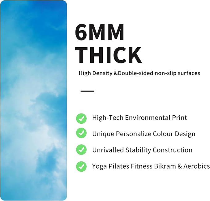 nuveti Yoga Mat Print Extra Thick TPE Non Slip Fitness Exercise Mat with Carrying Bag,72"x24" Extra Thick 6MM Exercise & Workout Mat for Yoga, Pilates Fitness and Floor Exercises