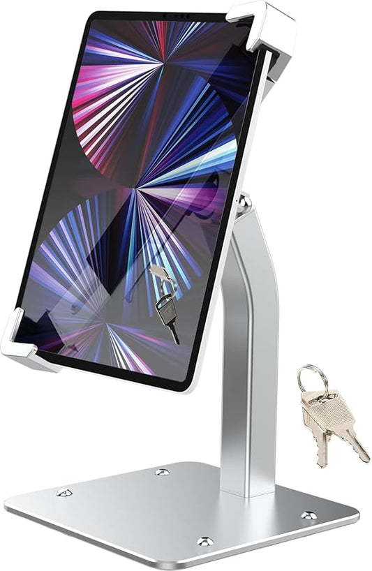 Anti Theft Tablet Stand for Desktop, Security Tablet Mount Retail Kiosk POS, Heavy Duty Metal Tablet Holder with Lock for 7-11" Tablets, iPad Pro Air Mini, Galaxy Tabs, Surface etc
