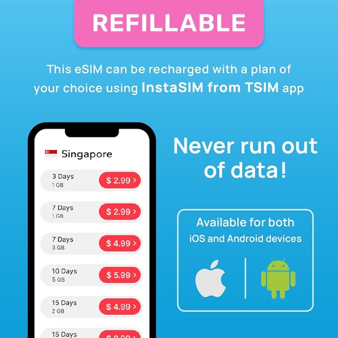 Singapore eSIM | 30GB Super Saver Refillable Plan! QR Code Sent via Email in 24Hrs - Scan & Use Immediately | Auto Activating 30 Day Validity | Hotspot Allowed | Data-Only No Phone Number
