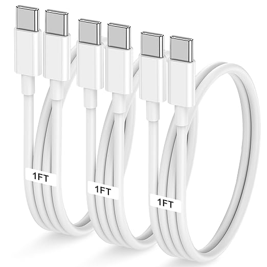 3-Pack 1FT 60W USB C to USB C Cable, Type C Fast Charging Cable for iPhone Air 17 16e 16 15 Pro Plus Pro Max，for Galaxy S25/S24, for iPad Pro/Air/mini, for MacBook Pro/Air and More